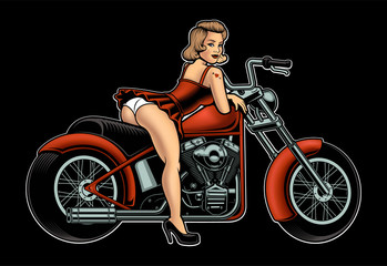Plakat Pin up girl with motorcycle