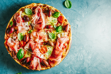 Italian pizza on blue table