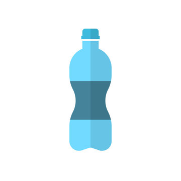 Water bottle icon in flat style. Plastic soda bottle vector illustration on white isolated background. Liquid water business concept.