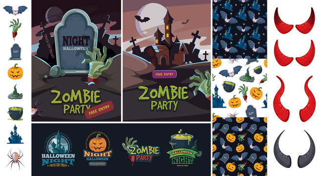 Halloween bundle art. evil pumpkin bat symbols