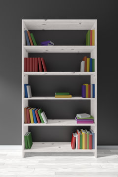 White wooden bookcase with many books