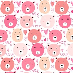 Cute bear pattern background. Vector illustration.