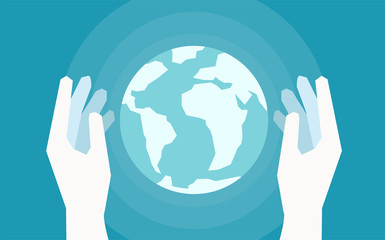 Vector of two hands holding Earth