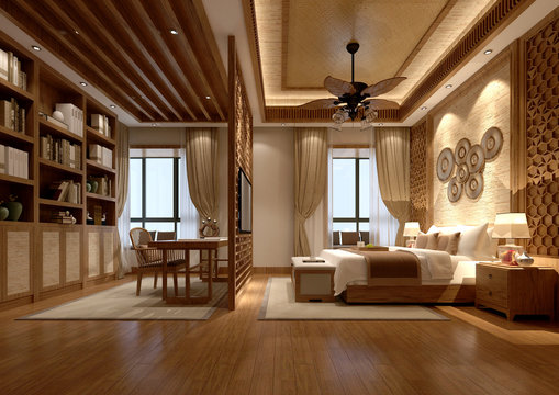 3d render of modern hotel room