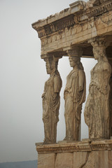 Athens, Greece: The porch of the Caryatids, a detail of the Erechtheion at the Acropolis of Athens, built in the Ionic style 421 to 405 BC.