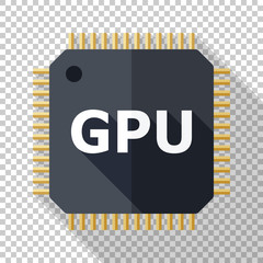 GPU icon in flat style with long shadow on transparent background