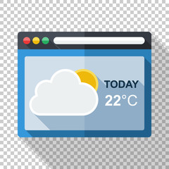 Weather forecast application icon in flat style with long shadow on transparent background