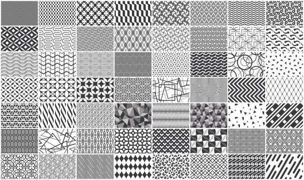 Mega collection of Black and white seamless geometric pattern. Isolated on White background