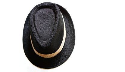 closeup image of black hat on white background