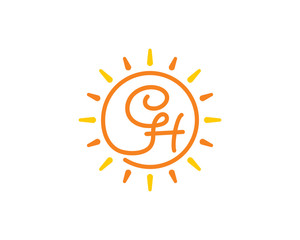Sun and Letter C and H Logo Icon 001