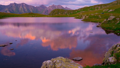 Fototapeta premium Lake summer. Sunset landscape