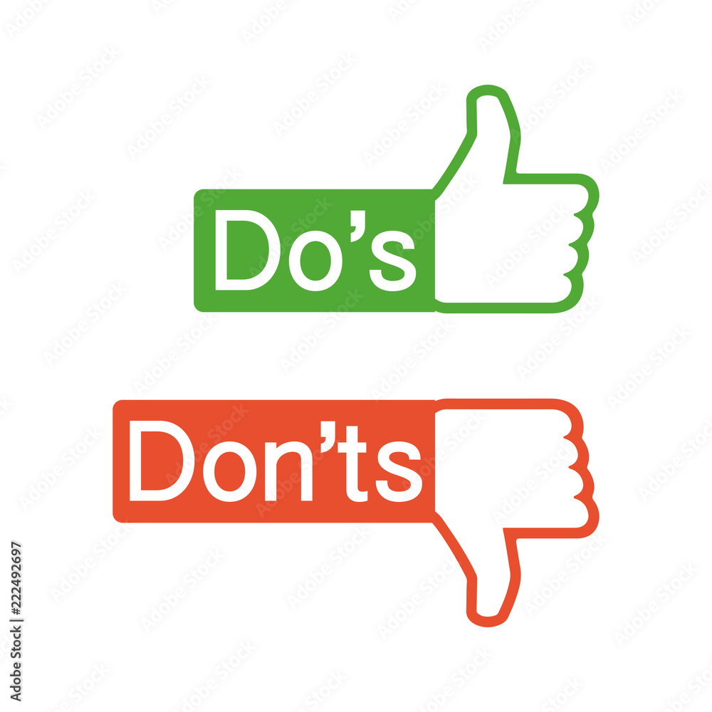 Poster do's and don'ts like thumbs up or down. flat simple thumb up symbol minimal round logotype element s