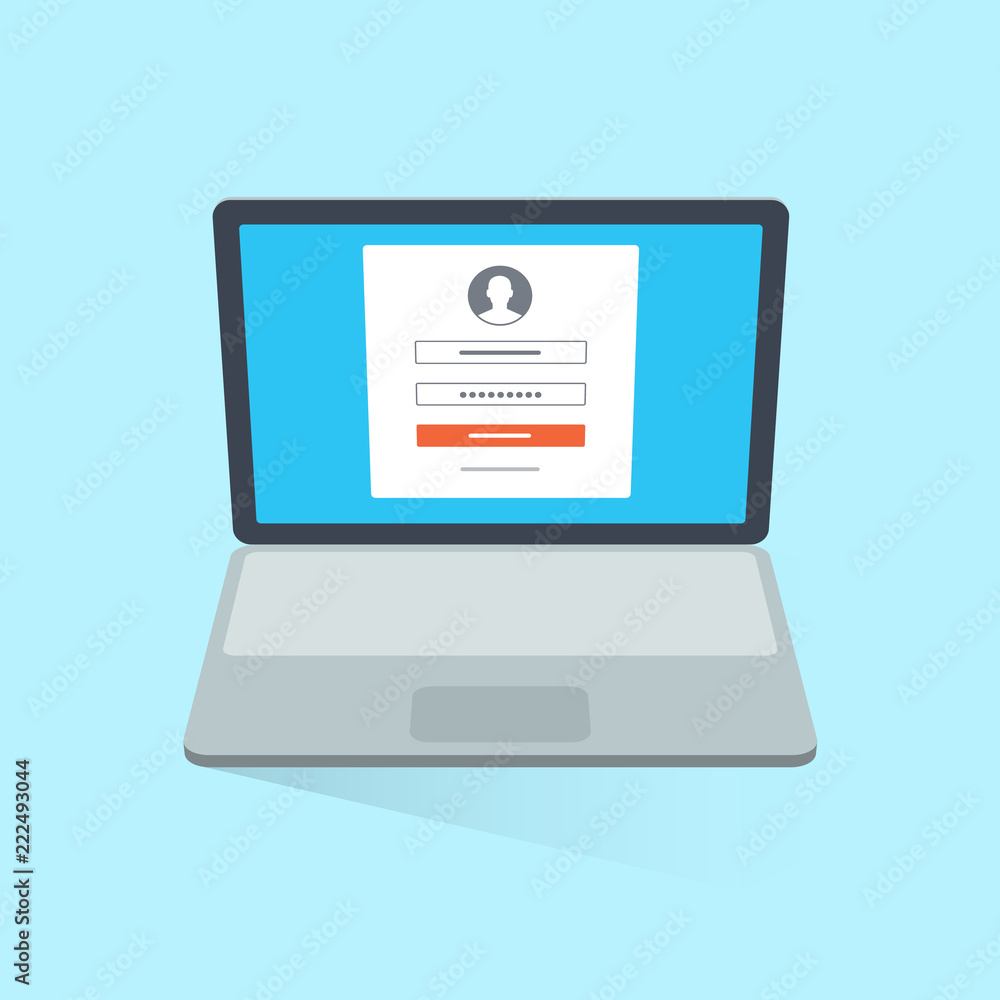 Fototapete flat illustration of laptop computer with login screen. easy to use for your website or presentation