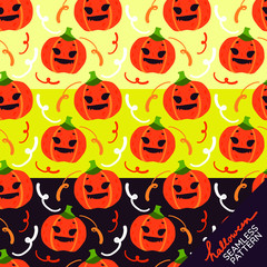 Seamless Pattern of funny Jack O Lanterns pumpkins on different color backgrounds for Halloween festival