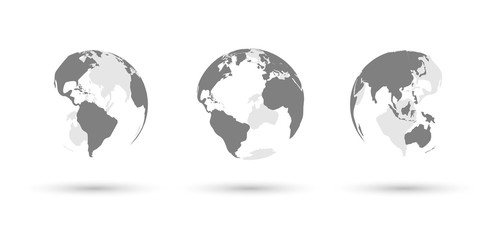 Earth globes set on white background with shadows