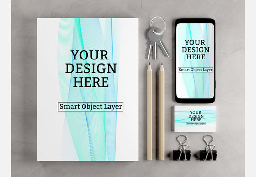 Stationery, Business Card and Smartphone Mockup