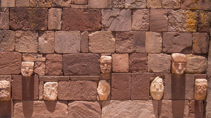 Fototapeta na wymiar Front view. Ruins of the ancient city of Tiwanaku, Bolivia, faces