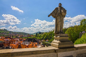 Obraz premium Statue in Palace of Cesky Krumlov old rural town, Czech Republic.