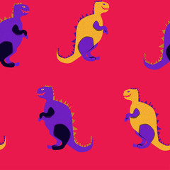 Vibrant dinosaurs on the red background