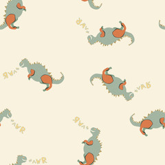 Pastel dinosaurs on the beige background