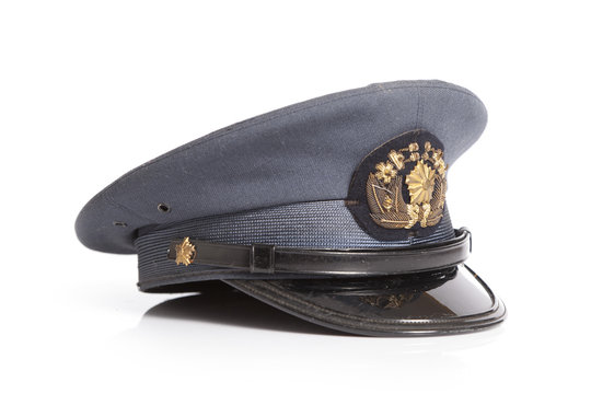 old Japanese policeman hat isolated on 