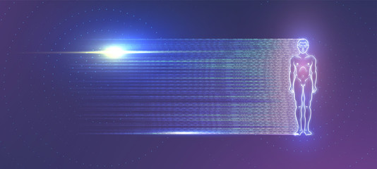 6162503 Glowing man figure on purple background