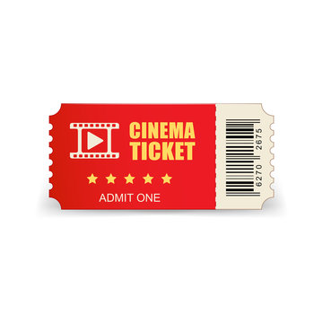 Realistic cinema ticket icon in flat style. Admit one coupon entrance vector illustration on white isolated background. 3d ticket business concept.