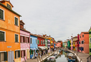 Fototapeta na wymiar Venice, Italy: Burano island street, multicolor houses.