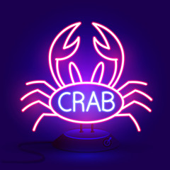 Crab Sign with Neon Light Glowing Vector Illustration