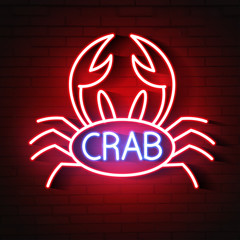 Crab Sign with Neon Light Glowing Vector Illustration
