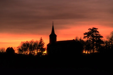 Obraz premium Paysage en ombres chinoises orange et noir