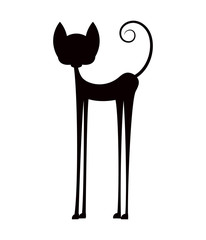 Vector black silhouette of a sitting cat.