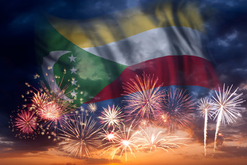 Fireworks and flag of Comoros