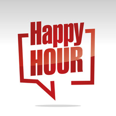 Happy hour in brackets speech red white isolated sticker icon