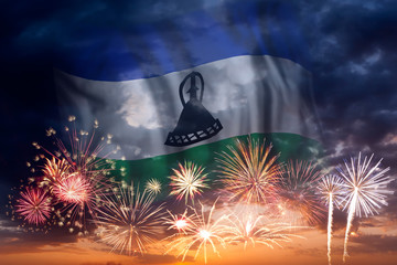 Fireworks and flag of Lesotho