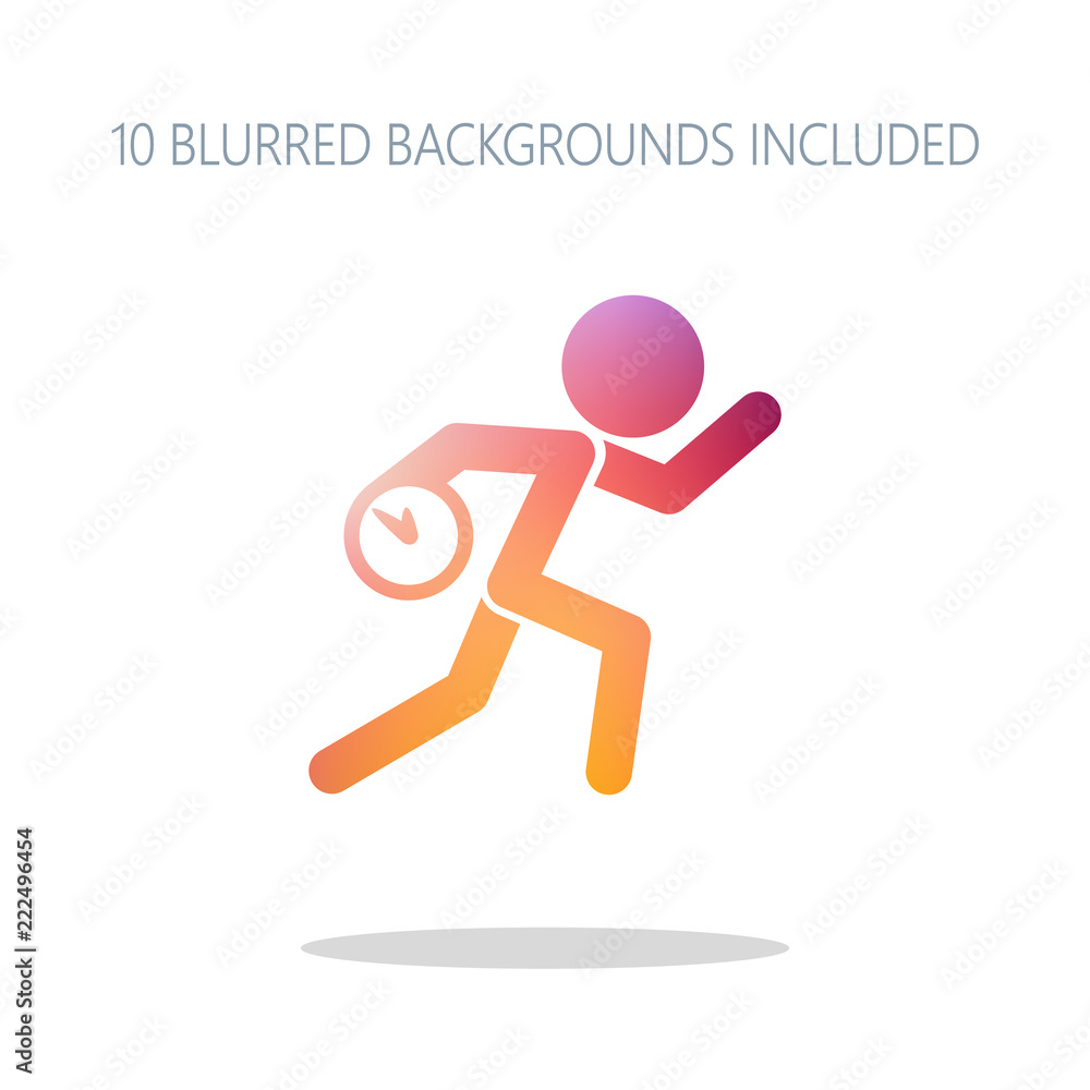 Poster running man with clock. simple icon. to be late. an unpleasant s