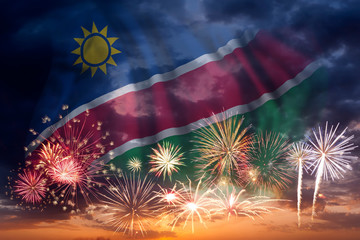 Fireworks and flag of Namibia