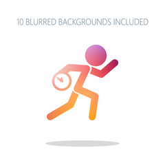 Running man with clock. Simple icon. To be late. An unpleasant s