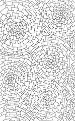 Difficult Uncolored Adult Coloring book page with optical illusion and distortions for adults or kids. Can be used as adult coloring book, coloring page, card, illustration vector;