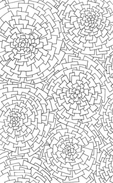 Difficult Uncolored Adult Coloring book page with optical illusion and distortions for adults or kids. Can be used as adult coloring book, coloring page, card, illustration vector;
