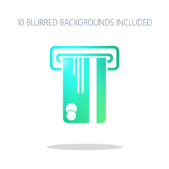 ATM machine and credit card icon. Colorful logo concept with sim