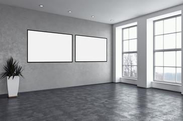 Modern bright interiors apartment with mock up poster frame illustration 3D rendering computer generated image