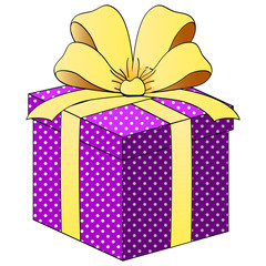 PoImitation of comics. Gift box with ribbons. Object on white background raster