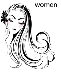 women long hair style icon, logo women on white background