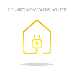 house with electric power plug icon. line style. Colorful logo c