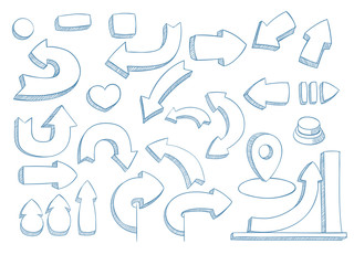 Hand drawn vector arrows set.