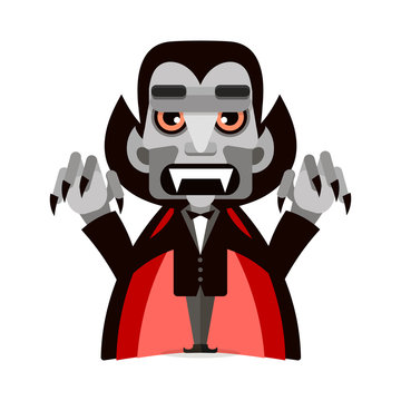 Cartoon cute Dracula in a cloak. Happy Halloween.