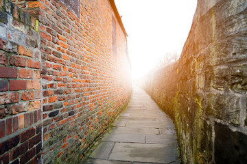 Inside the York's historic city wall, Yorkshire, UK. With artificial sunlight.