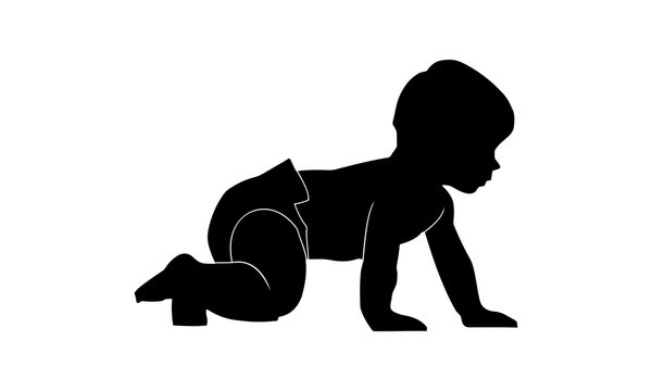 the baby's silhouette is walking crawling.