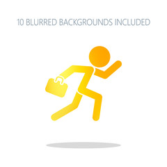 running man with case. Colorful logo concept with simple shadow